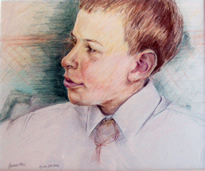 portrait of young boy  in derwent pencils on croquille board