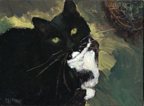 oil painting of tuxedo cat